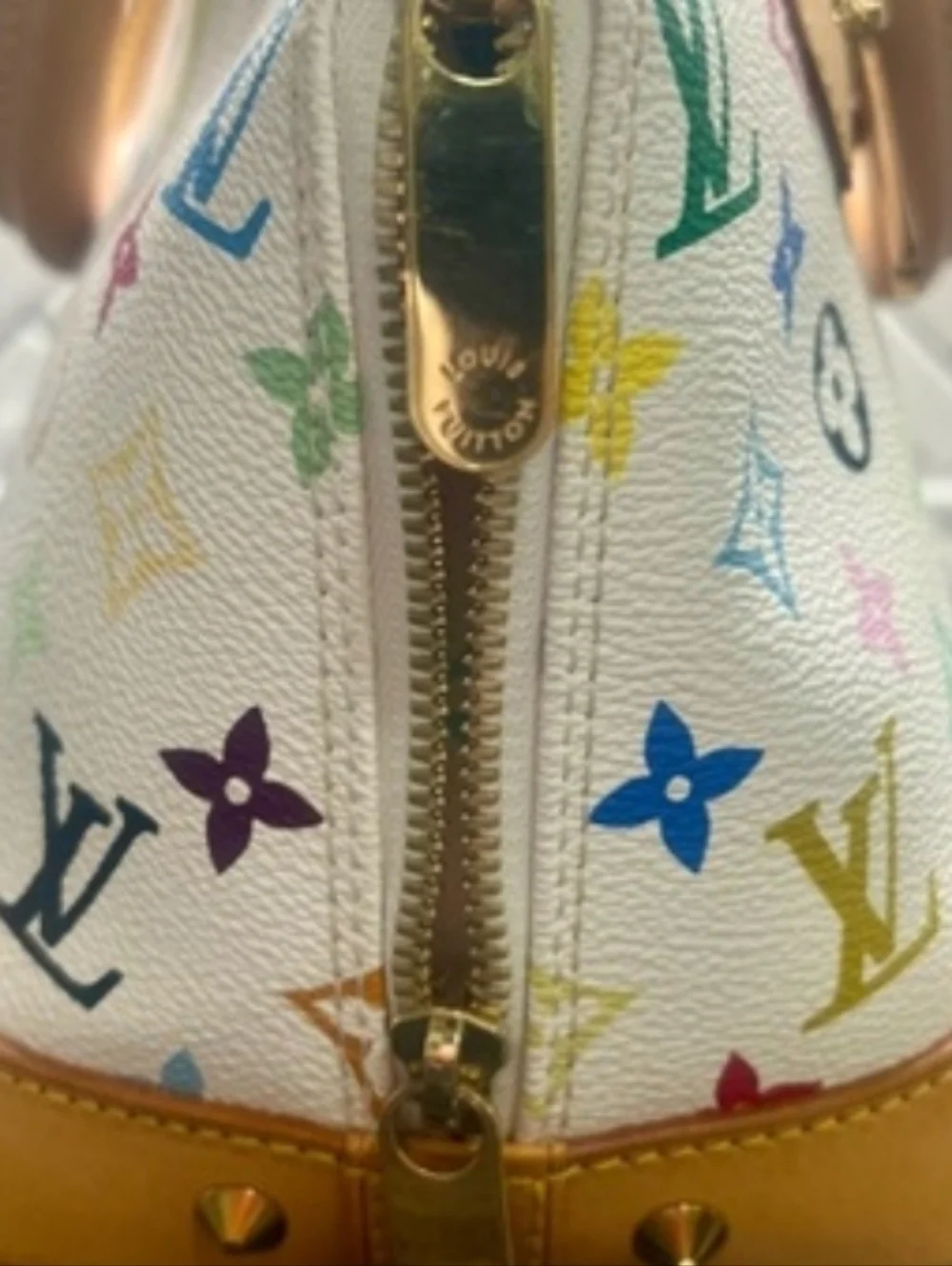 Authentic Louis Vuitton White Multicolor Monogram Alma PM Satchel W/Lock & Key